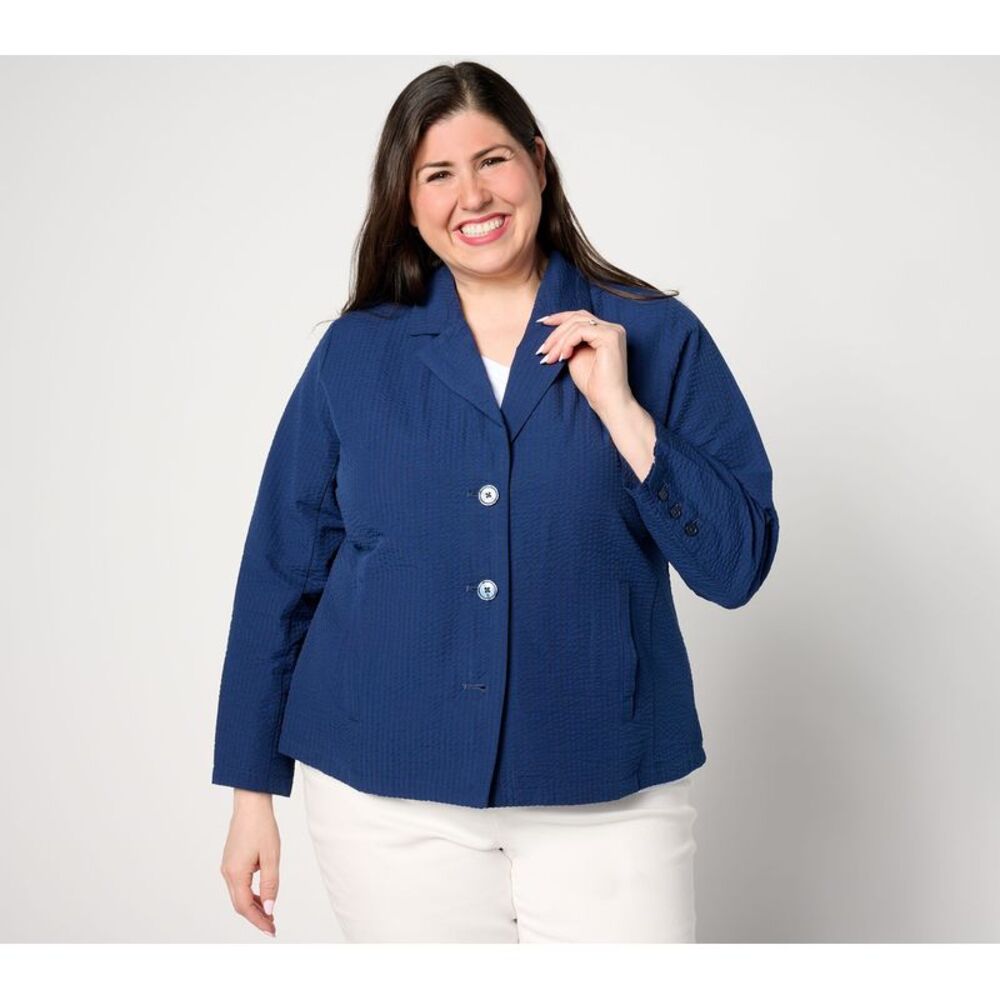 Turbie Twist Women's Jacket Sz XL Woven Seersucker Blazer Purple A643750